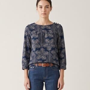 A.P.C. Women's Navy Floral Blouse shoulder buttons size XS